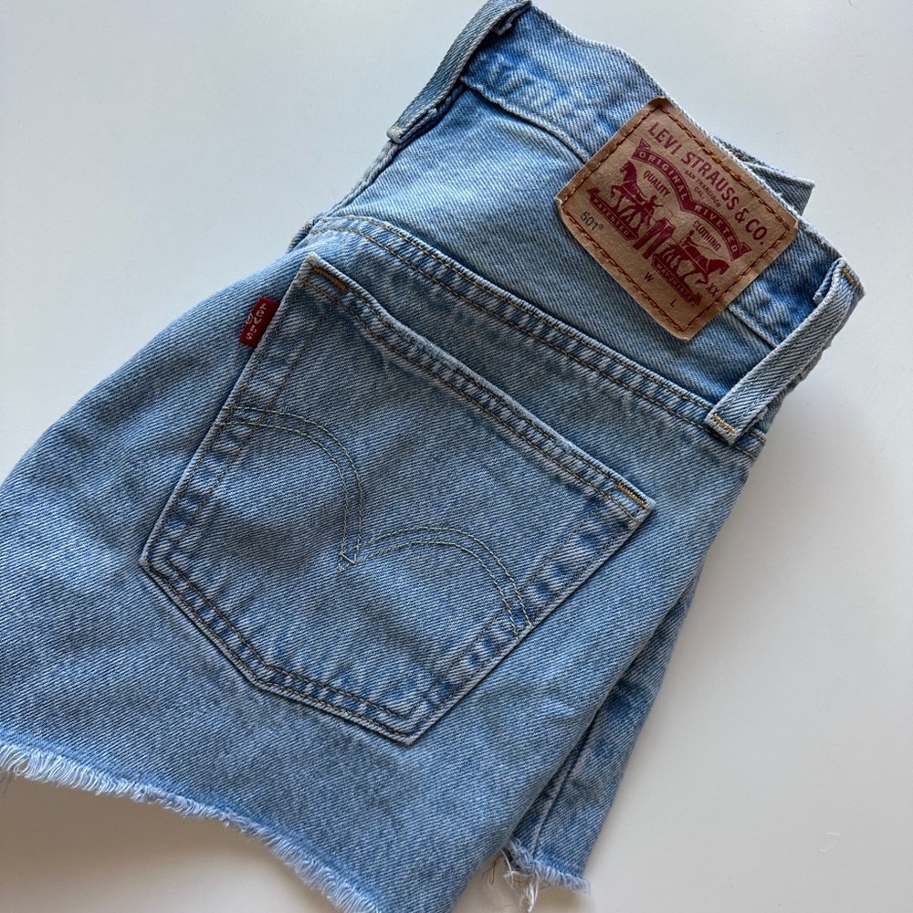 Levi's 501 Light Blue Frayed Denim Shorts